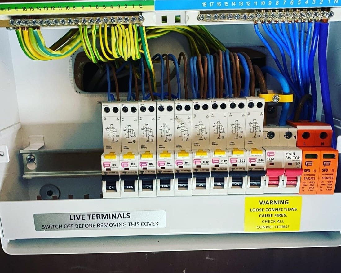 Neatly wired consumer unit by MK Electrical London